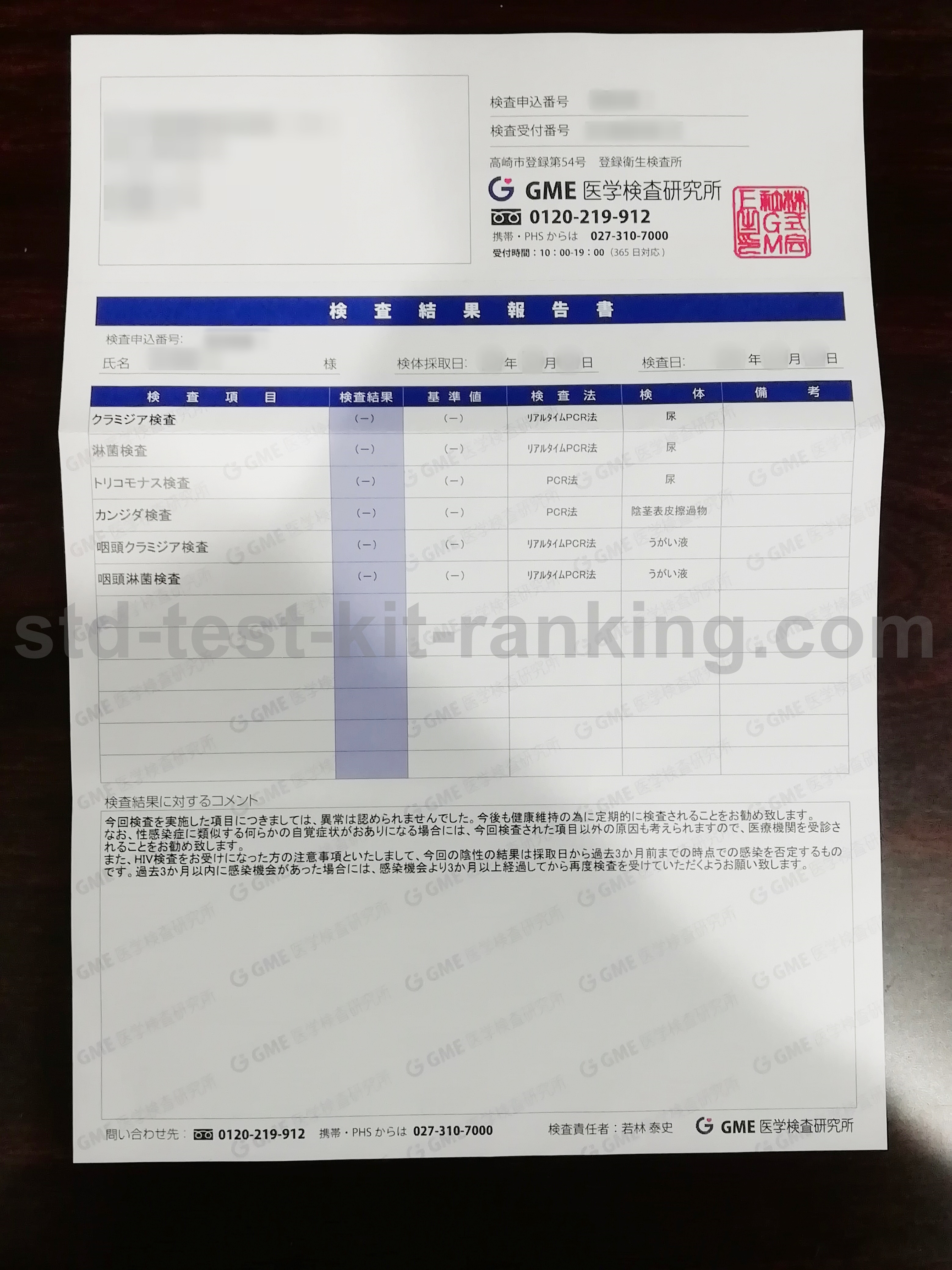 GME 検査結果 郵送